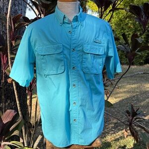 World Wide Sportsman Short Sleeve Button-Down Fishing Shirt in Turquoise